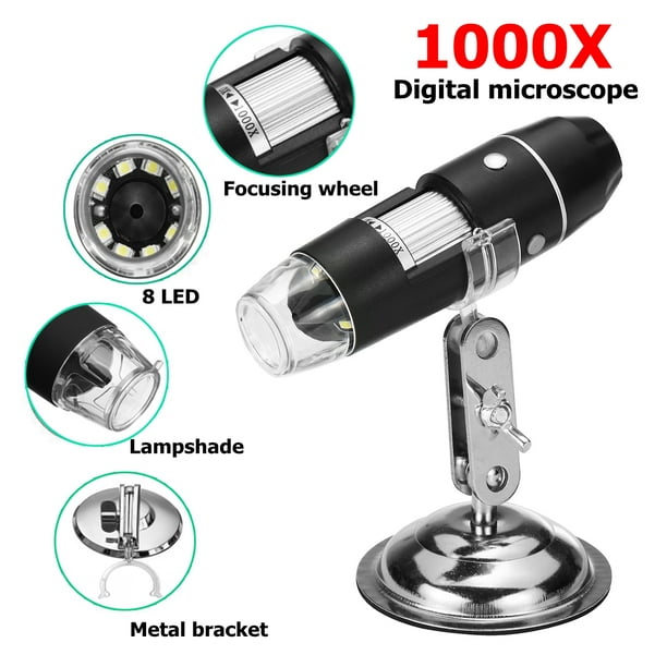 8 LED USB 2.0 Digital Microscope Mini Camera with Adapter and Metal Bracket 40 to 1000X Microscope Support Win10 Win8 Win7 XP MAC 